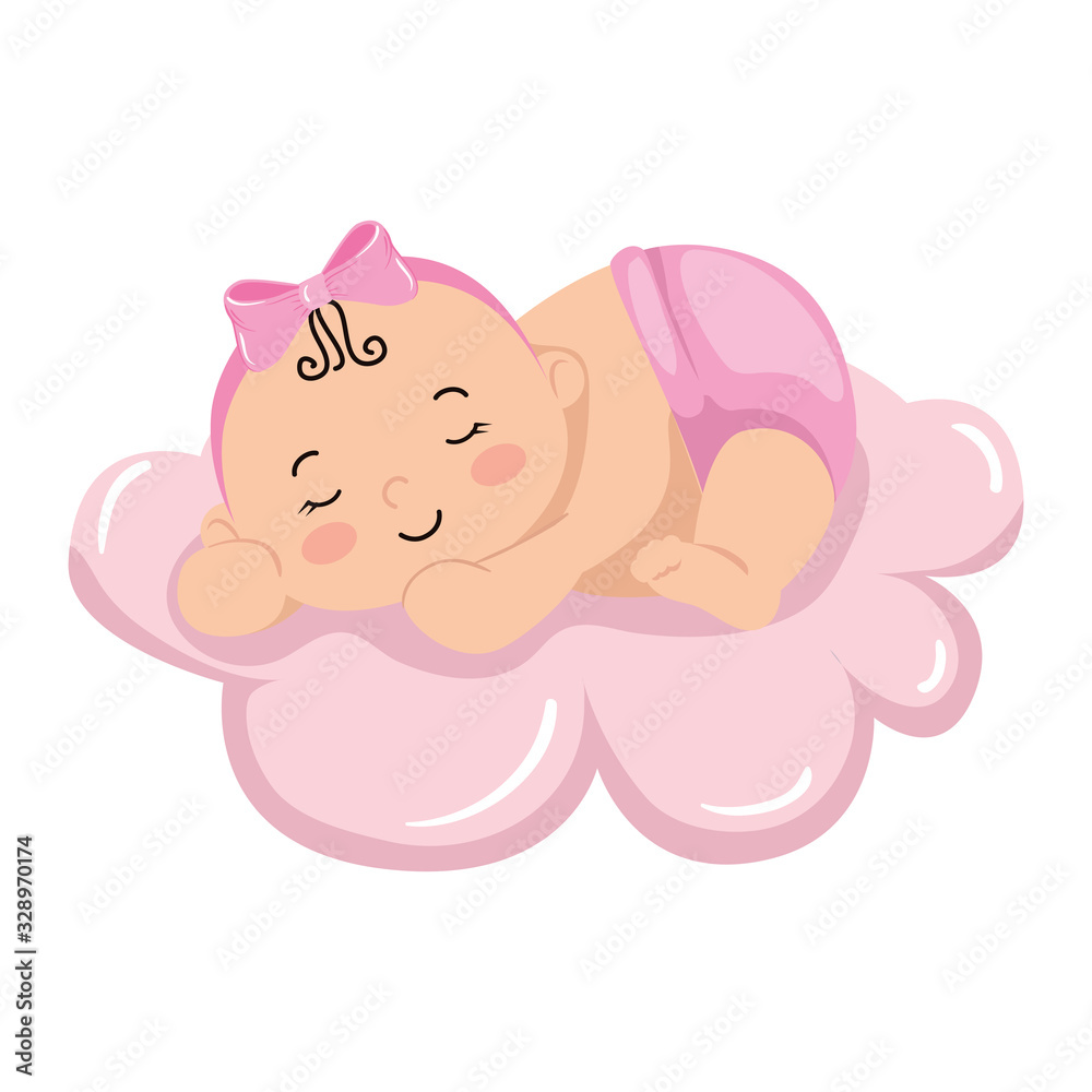 cute little baby girl sleeping in cloud isolated icon vector illustration design cute little baby girl sleeping in cloud isolated icon vector illustration design