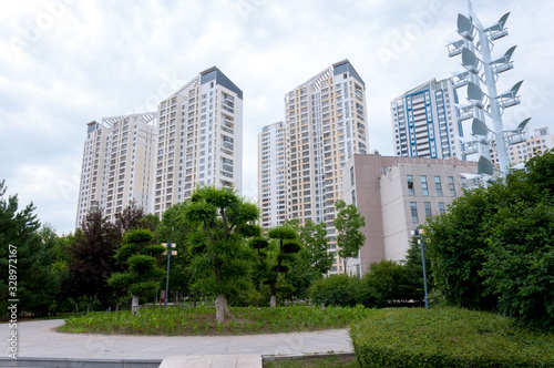 China, Heihe, July 2019:the area of the Park for recreation in the city of Heihe in the summer