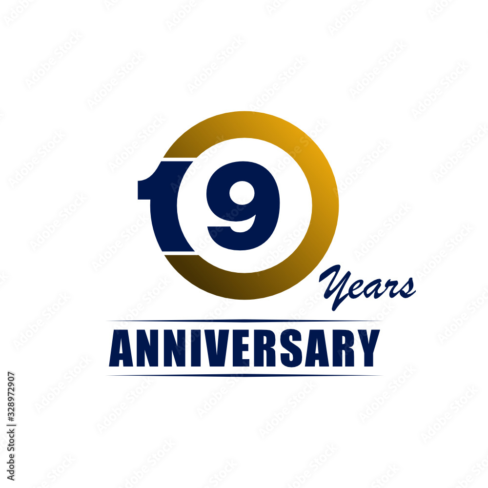 19 Years Anniversary Logo Template with ribbon