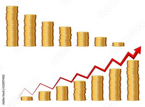 set of coin stacks dollar in flat style or coin dollar in different style or finance currency concept in doodle. eps 10 vector, easy to modify