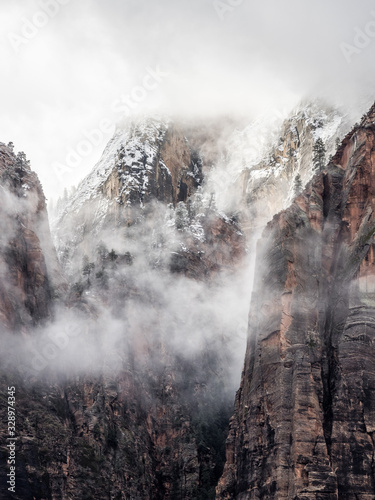 View of winter Zion Canyon from Angels Landgin trail