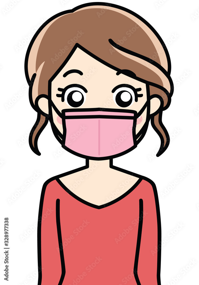 マスクを付ける女性（ピンク）