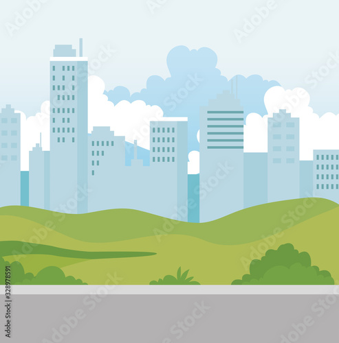 buildings urban scene with street vector illustration design