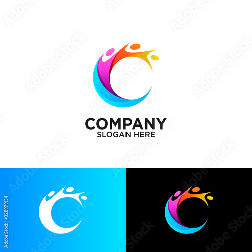 People and letter C logo design