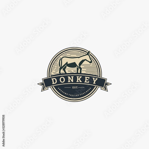 Vector Logo Illustration Donkey Vintage Badge Style.