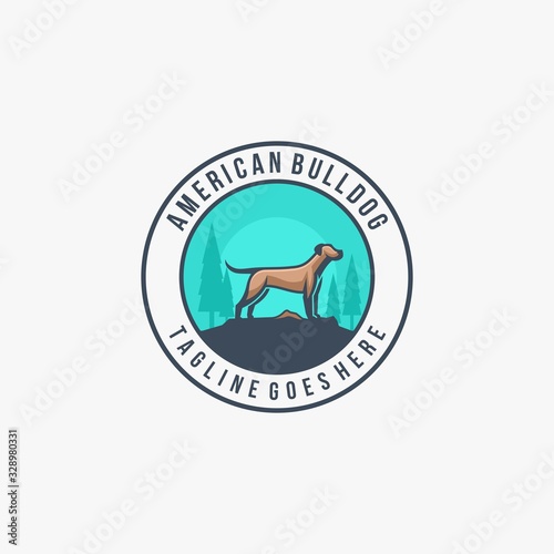Vector Logo Illustration American Bulldog Vintage Badge Style.