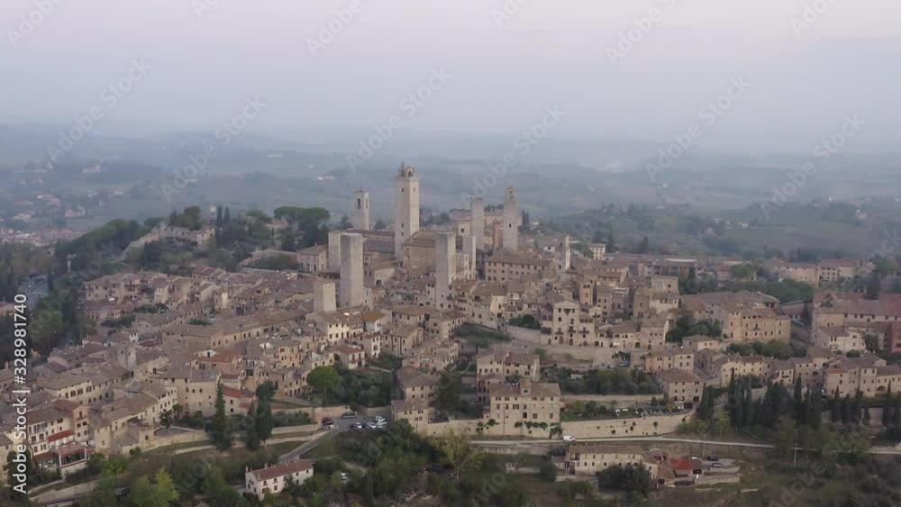 Aerial view of San Gimignano and its medieval old town with the famous towers Aerial view of San Gimignano and its medieval old town with the famous towers
