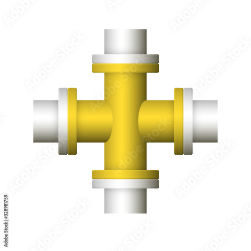Pipe vector icon. Connection by flange fitting. Part for pipeline construction to transportation water, oil and gas. Also for water supply infrastructure, wastewater treatment, plumbing and irrigation