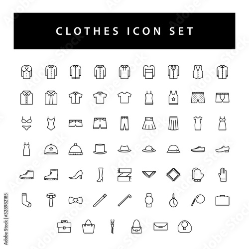 Clothes icon set with black color outline style design.