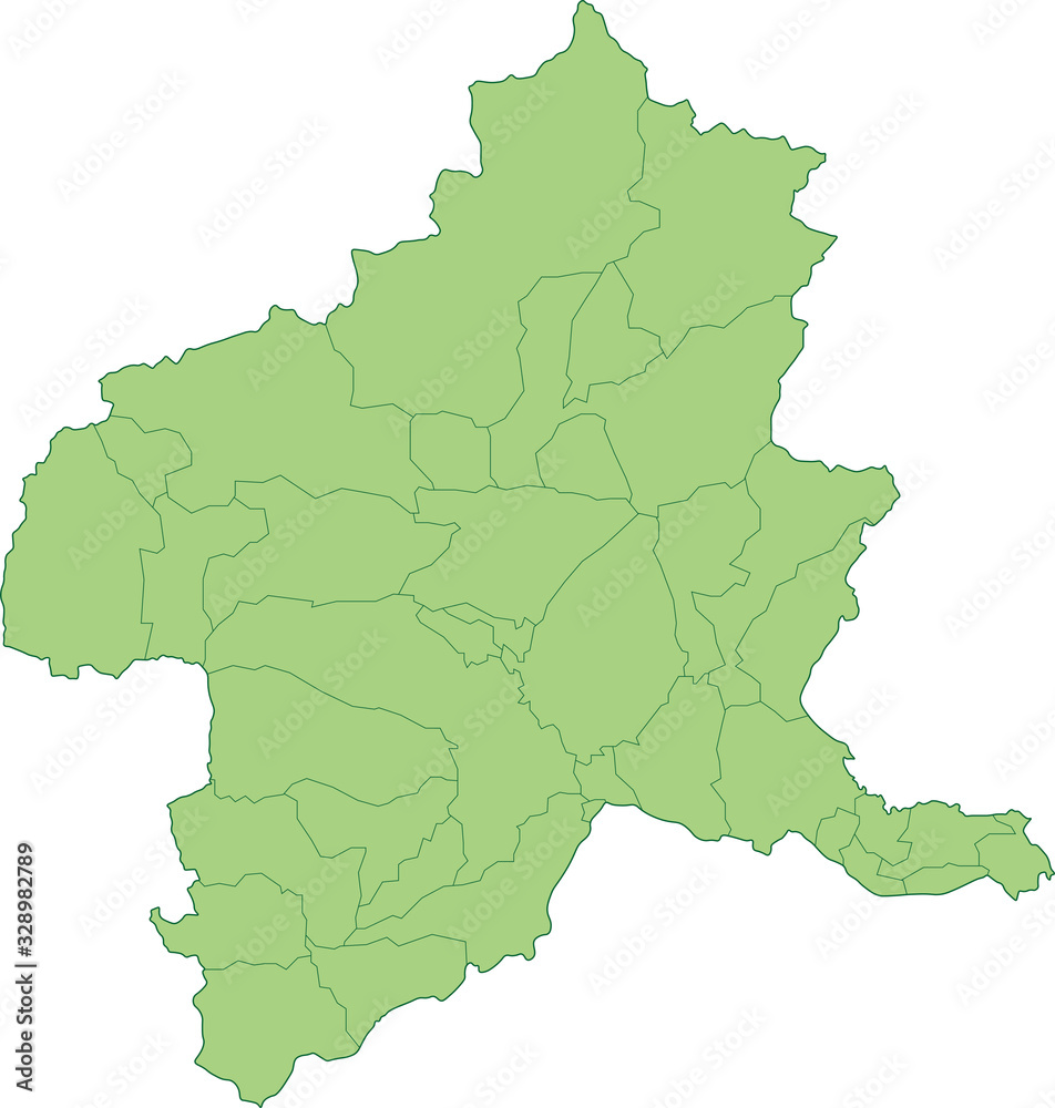 Obraz premium 群馬県の地図_市町村ごとに色を変えられます