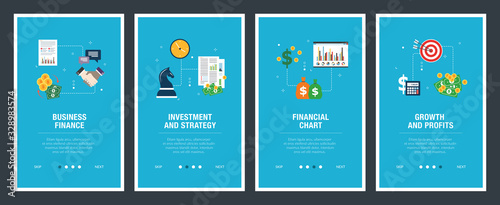 Internet banner set of business, finance and strategy icons.