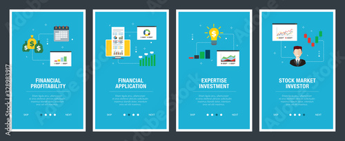 Internet banner set with financial profitability and investment icons.