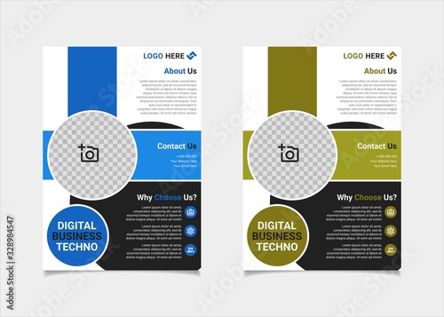 Business flyer template vector design, A4 brochure template blue and lime geometry shapes used for business poster layout, IT Company flyer, corporate banners, and leaflets