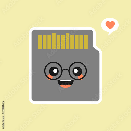 cute and kawaii mini sd card in flat style vector illustration . concept of device, gadget, multimedia, internet, store file, personal electronics, data transfer, web. flat style modern logo design 