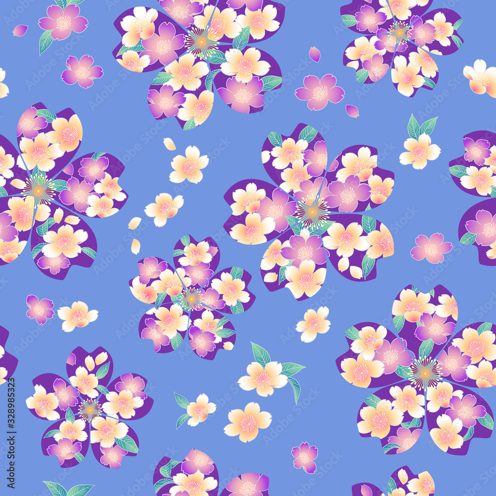 Seamless pattern of a cherry blossom used for a kimono, Seamless pattern of a cherry blossom used for a kimono,