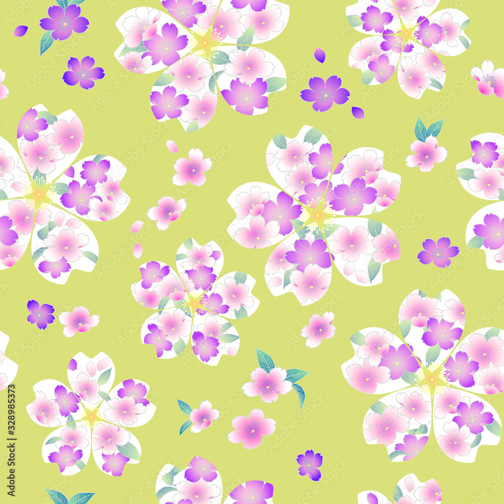 Seamless pattern of a cherry blossom used for a kimono,