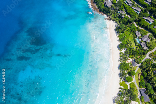Paradise Seychelles Mahe Island aerial beach view 