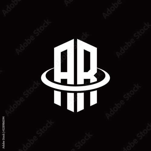 AR monogram logo in a hexagon style and surrounded by a ring