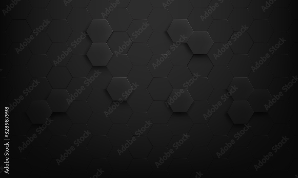Obraz premium black background Hexagon geometric concept. abstract vector design. Decorative web layout or poster, banner.