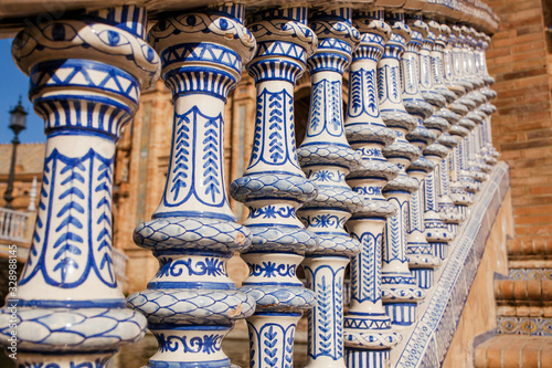 Azulejos or ceramic art in Seville, Spain. Spanish Square Plaza de Espana photo