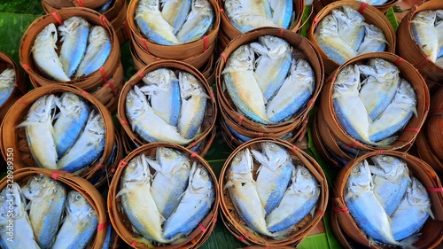 Ocean fish in shop at local seafood market., Thailand.