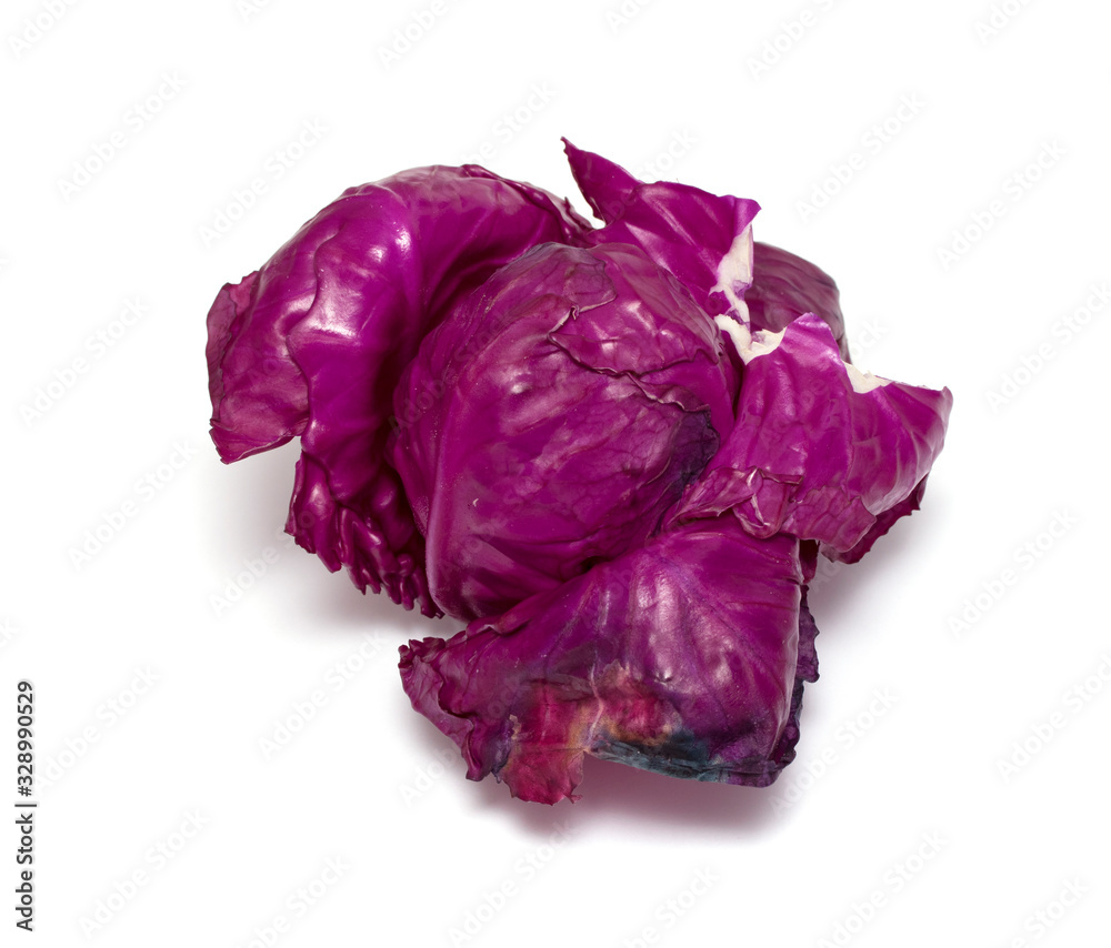 Purple cabbage on an isolated white background.