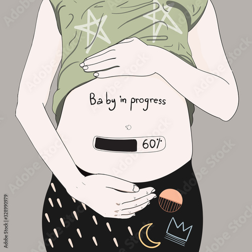 Women who love their children pay attention to pregnancy regarding food and health.New mothers who are pregnant at times.Doodle art concept,illustration painting