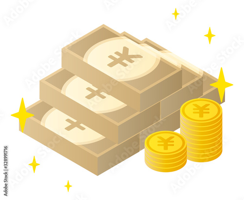 円の札束とコイン