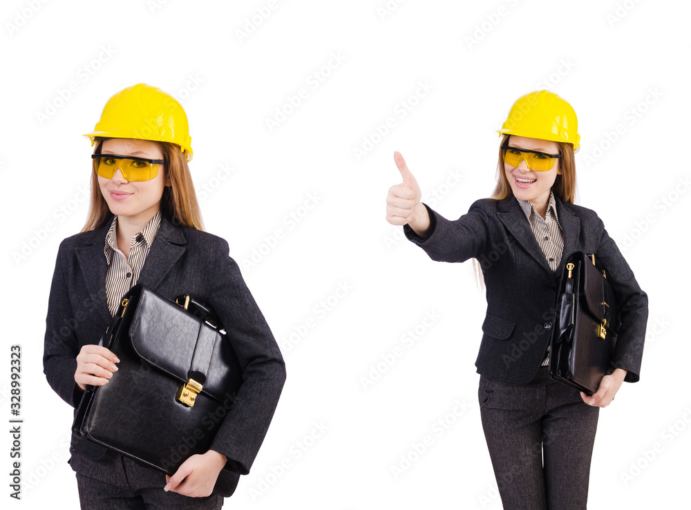 Woman construction worker isolated on white Woman construction worker isolated on white