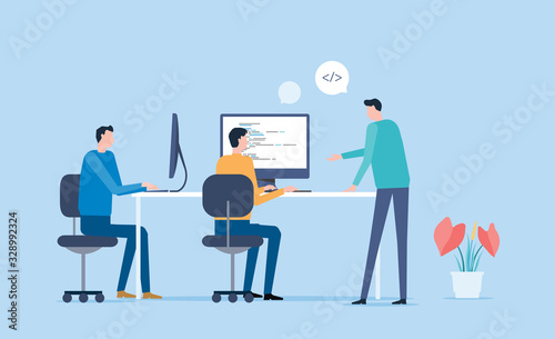 flat vector business team working and project collaboration process meeting concept