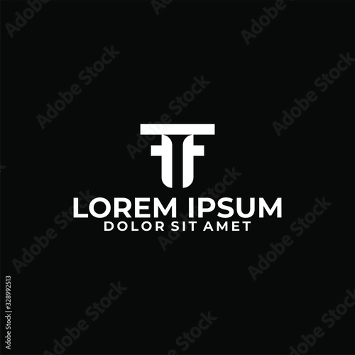 Initial letter FT or TF logo template with building pillar simplicity symbol in flat design monogram illustration