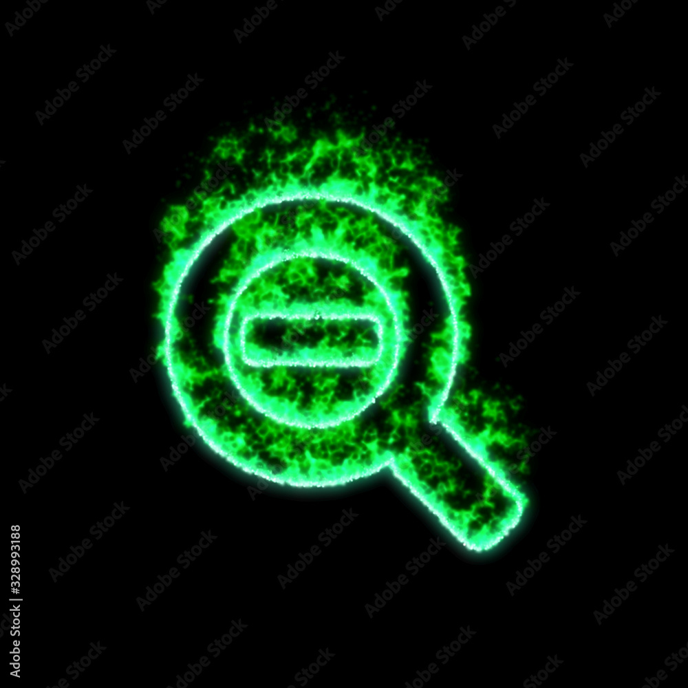 Obraz premium The symbol search minus burns in green fire