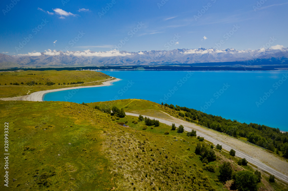 Landscaping view of Lake Pukaki, South Island, New Zealand