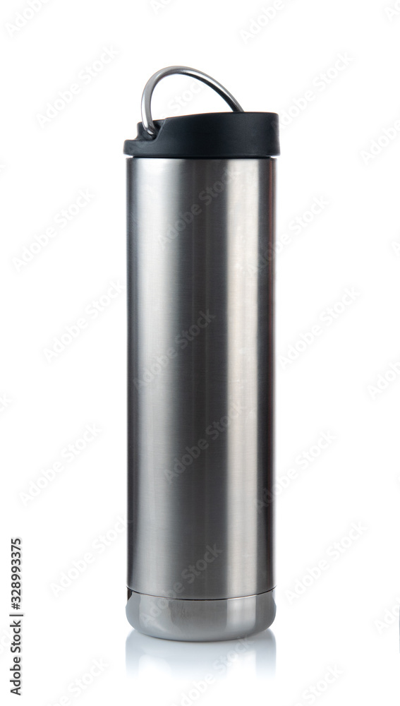 Stainless steel water bottle isolated white background Stainless steel water bottle isolated white background
