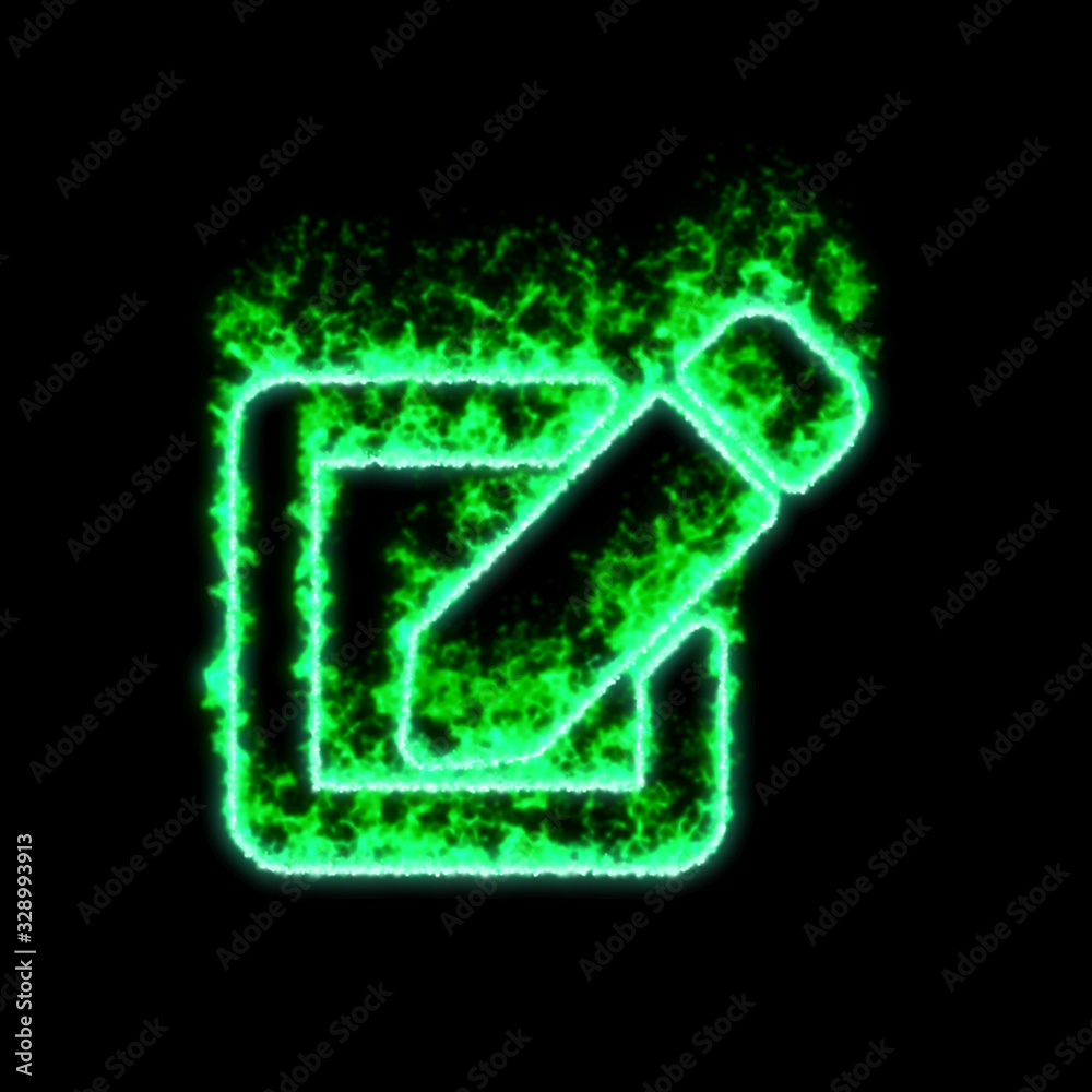 The symbol edit burns in green fire