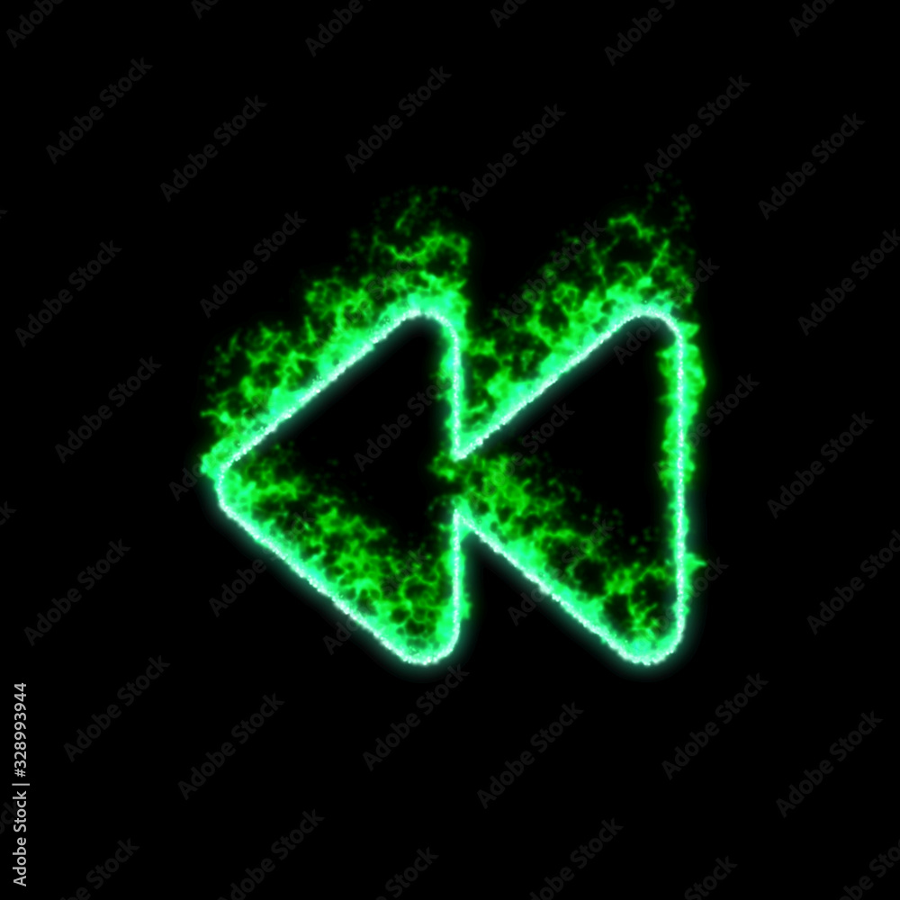 The symbol backward burns in green fire The symbol backward burns in green fire