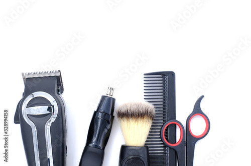 professional barber tools and blank white space