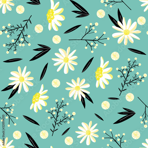 Vector Daisy Overlaping Seamless Repeating Pattern. Perfect for Wallpaper, Fabric and Scrapbooking.