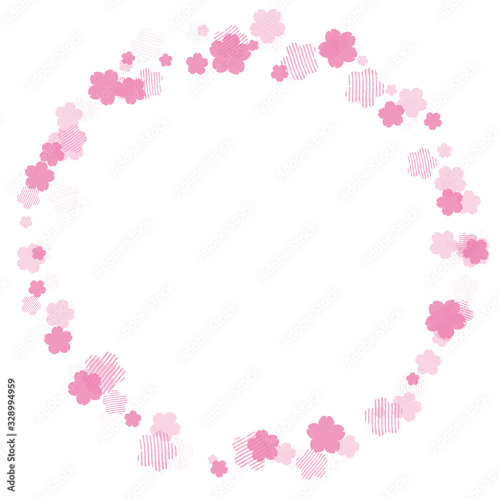 ピンクの桜を散らした円のフレーム