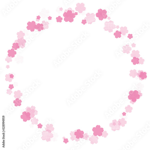 ピンクの桜を散らした円のフレーム