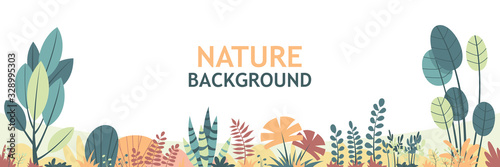 Flat nature background with copy space for text, for banner, greeting card, poster and advertising. Vector Illustrations with separate layers.