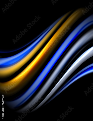 Silk smooth lines on black, liquid fluid color waves. Vector Illustration