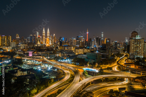 KUALA LUMPUR, September 11, 2019: Aerial view of Kuala Lumpur, Malaysia during majestic sunrise. Financial and business centre of the metropolis, Kuala Lumpur, Malaysia.