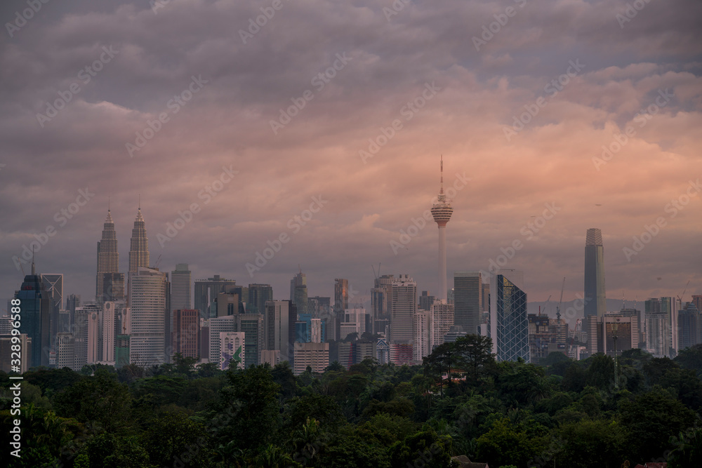 majestic sunrise over kuala lumpur, malaysia city skyline