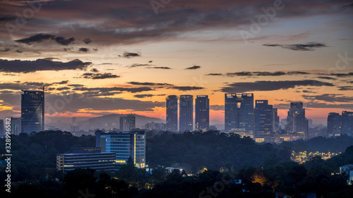 Photography majestic sunrise over kuala lumpur, malaysia city skyline