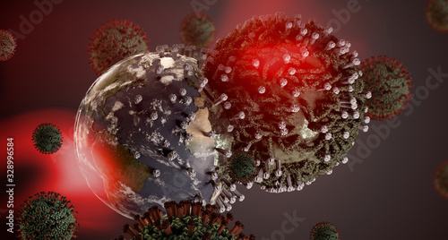 Fototapeta Naklejka Na Ścianę i Meble -  global virus infection 3d-illustration spreading design. elements of this image furnished by NASA