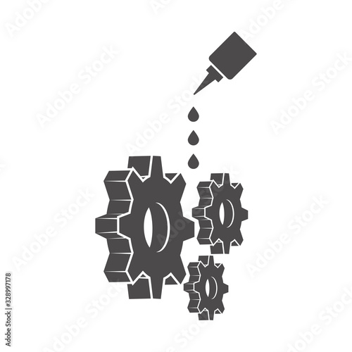 Gears and oilcan icon in flat style.Vector illustration.