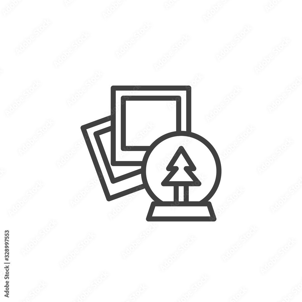 Snow globe and pictures line icon. linear style sign for mobile concept and web design. xmas ball and photos outline vector icon. Symbol, logo illustration. Vector graphics Snow globe and pictures line icon. linear style sign for mobile concept and web design. xmas ball and photos outline vector icon. Symbol, logo illustration. Vector graphics
