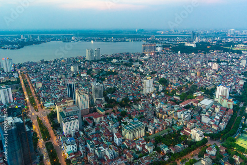 Hanoi, Vietnam - 22th June 2019: Hanoi cityscape at sunset, from Lotte Observation Deck in Lotte Center, Hanoi.