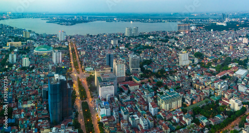 Hanoi, Vietnam - 22th June 2019: Hanoi cityscape at sunset, from Lotte Observation Deck in Lotte Center, Hanoi.